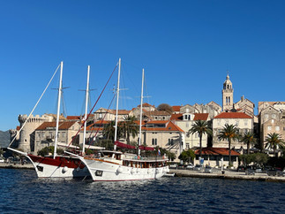 Gulets staying in harbor of Korcula old town, Croatia