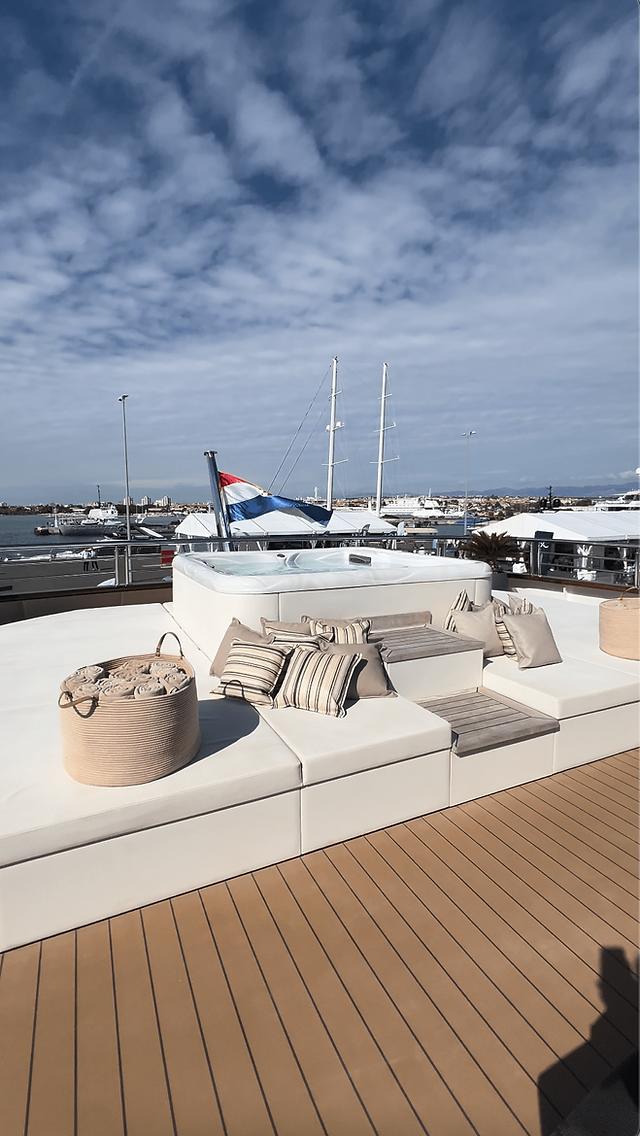 Jacuzzi and open deck of luxury motor yacht for big groups FREEDOM in Croatia 