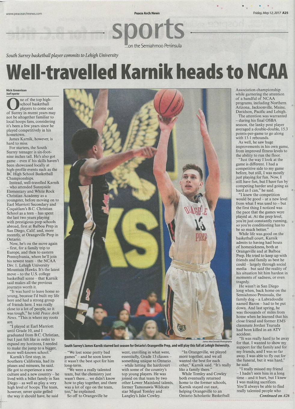 James Karnik on Peach Arch News