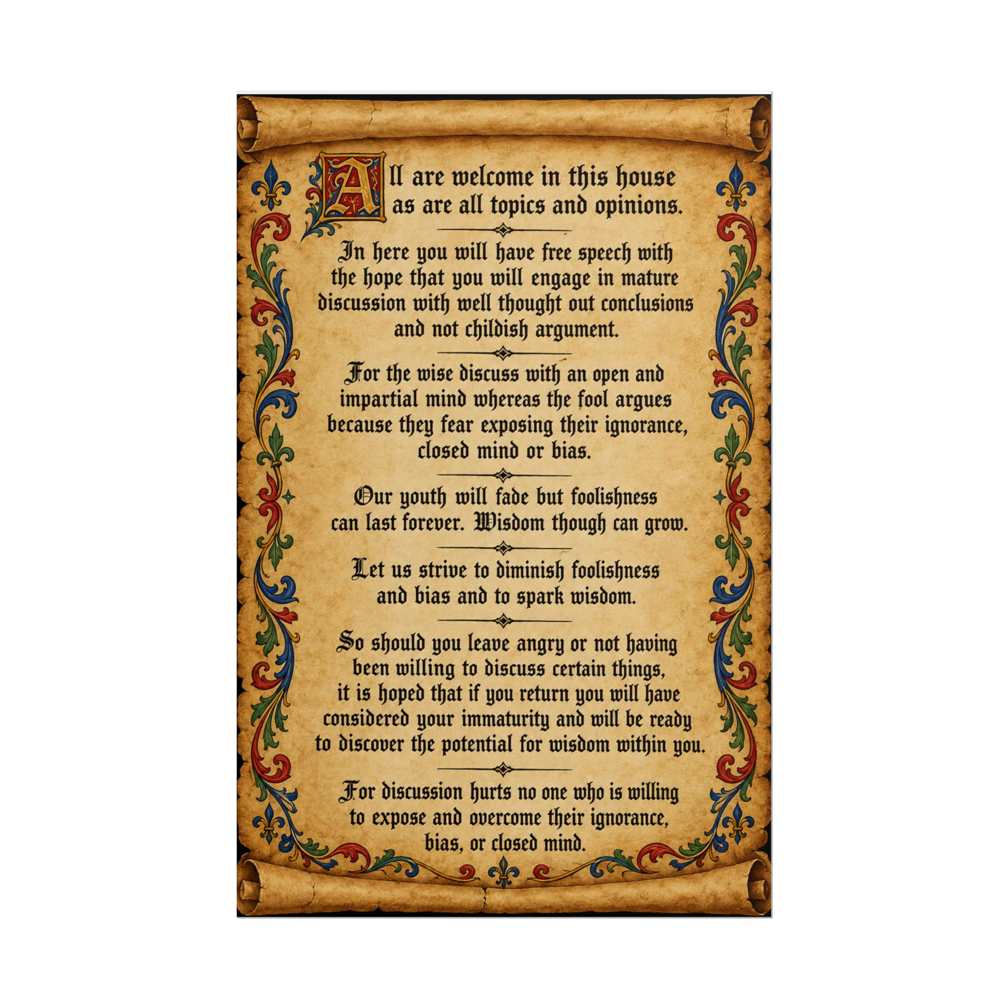 Impartial conversation Scroll Poster — Vintage Wisdom Wall Art
