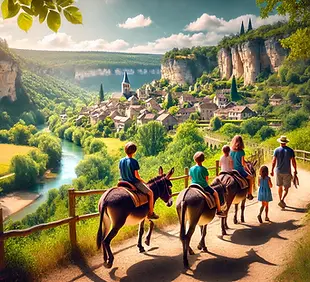 DALL·E 2025-01-21 15.44.17 - A peaceful scene of a family enjoying a donkey ride through t