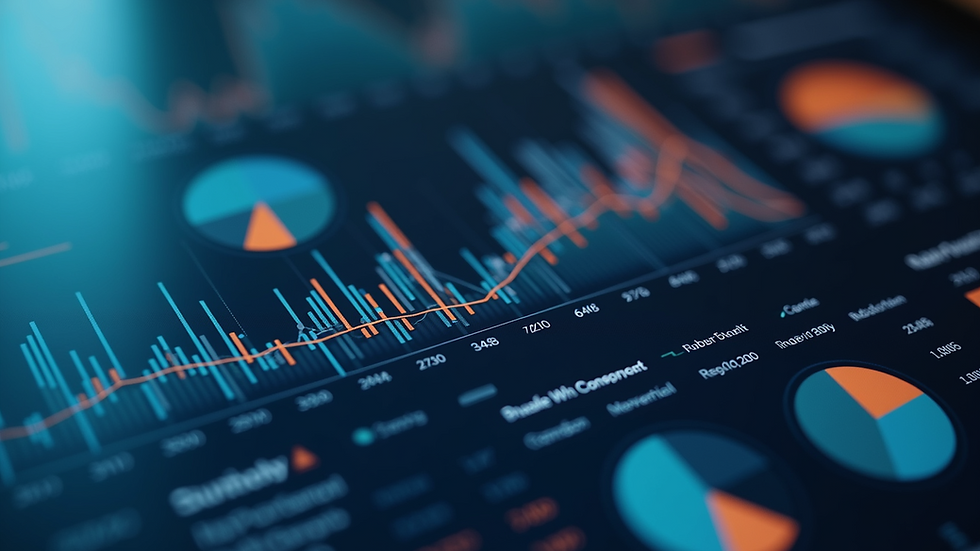 Close-up view of a digital dashboard showing business analytics and growth metrics
