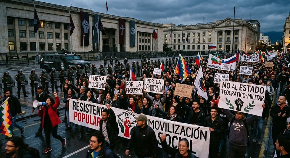 Contra el fascismo puro y la instauración de un régimen teocrático-militar en países de América Latina, hacemos un llamado urgente a la movilización y a la resistencia popular (Imagen creada con inteligencia artificial de Gemini).