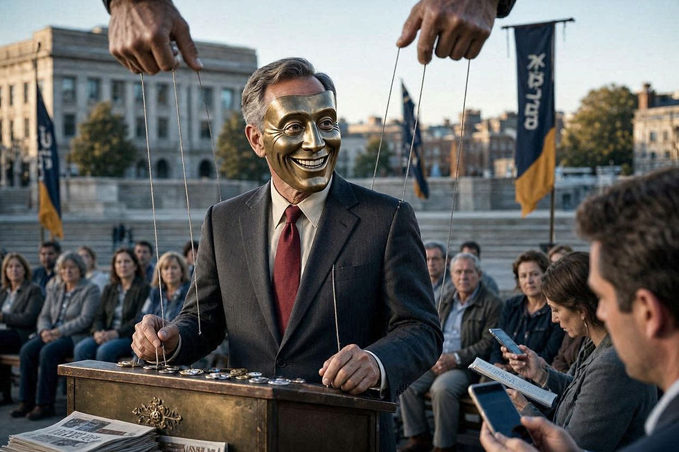 La despreciable táctica de la concertacesión ocultó el rostro del político cínico, manipulador, abusivo y mal intencionado (Imagen creada con Inteligencia Artificial de Bing).