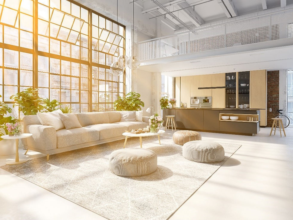 A Modern Living Room With Floor-to-Ceiling Windows | Large Windows