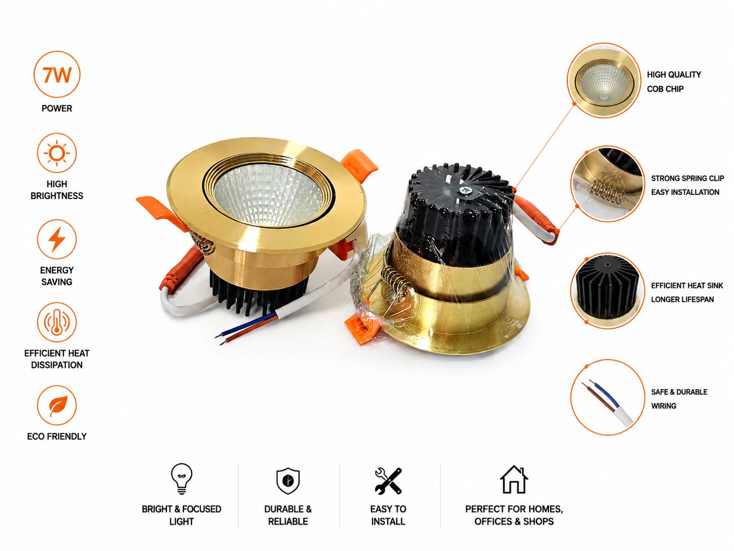 Front and Back view of Modern Quality Led Spotlights With Gold finish, from Phichlightings.com