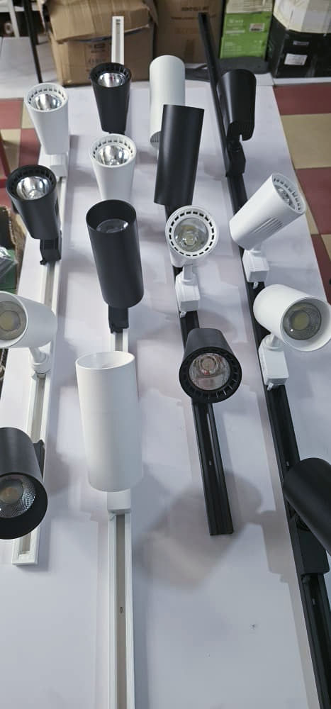 High angle view of LED track lighting in a retail store