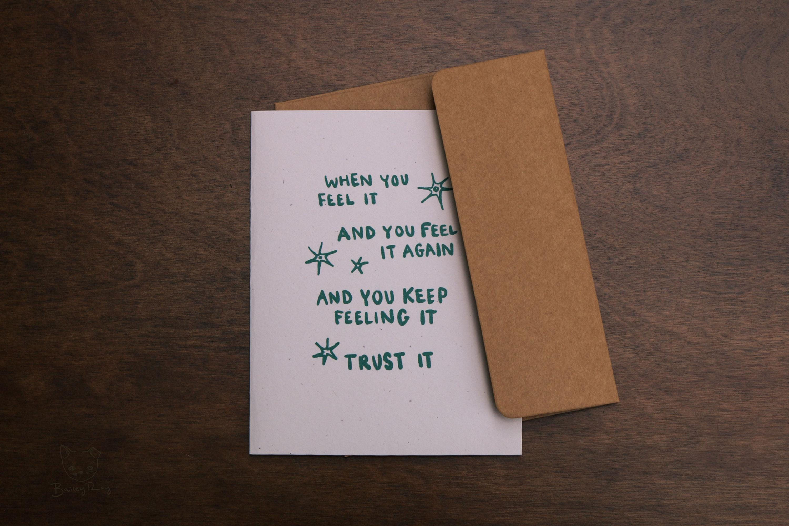 Handmade A2 Greeting Card, Encouragement, Trust Your Heart, Inspirational Quote