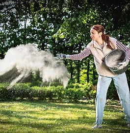 Épandage de chaux éteinte dans le jardin pour corriger l’acidité du sol après analyse du pH, fiche conseil Lys Jardins.