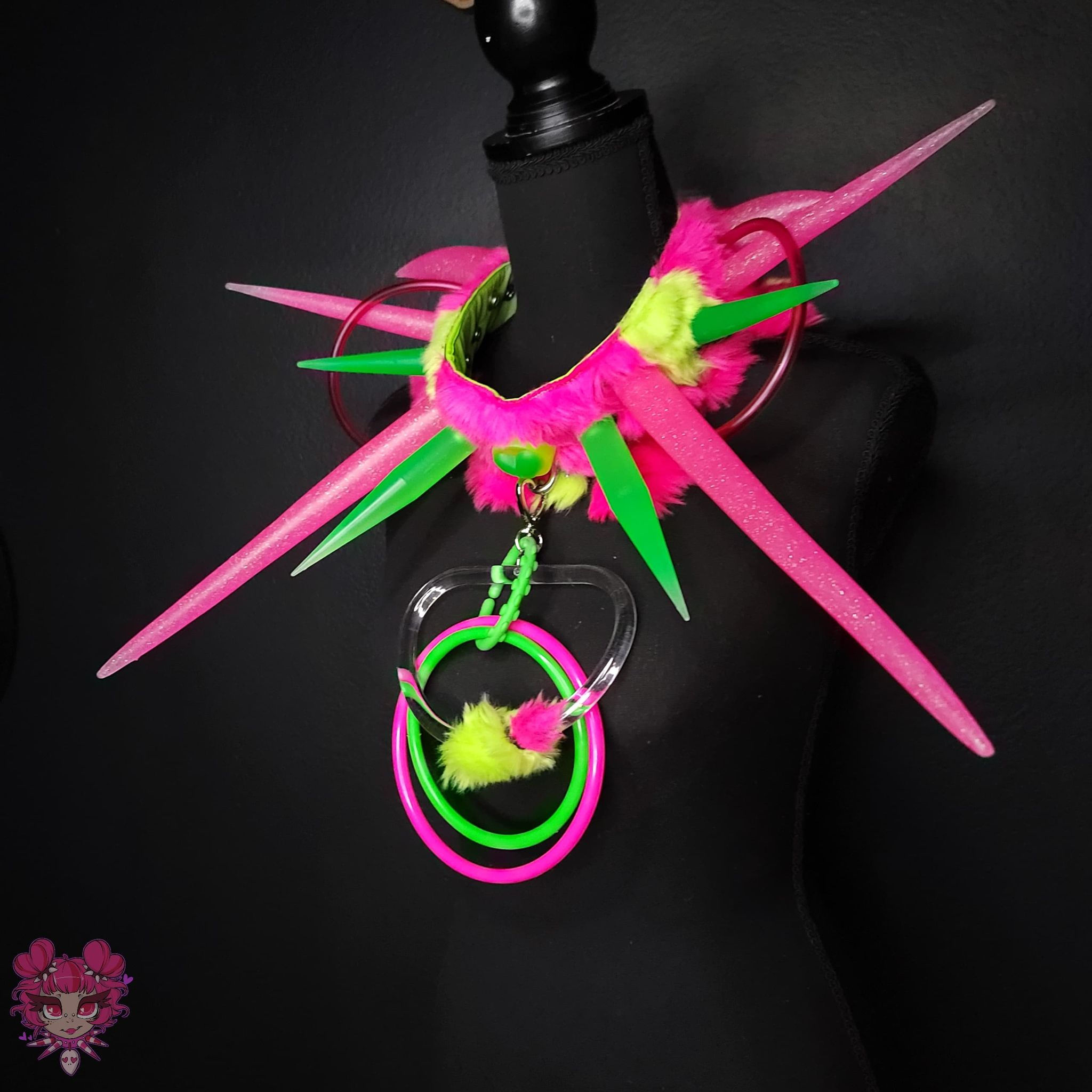 Neon Green & Pink XL Spiked Choker
