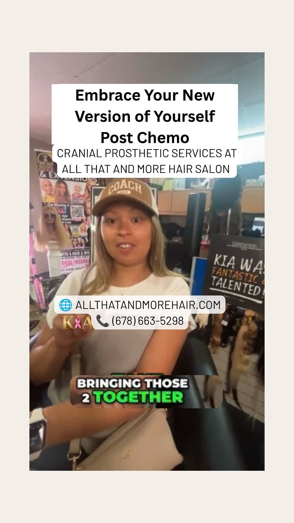 Video highlighting a comfortable, private cranial prosthetic and medical wig appointment. A client shares her positive review, explaining how the welcoming, friend-like atmosphere in the salon made her feel safe and at ease.