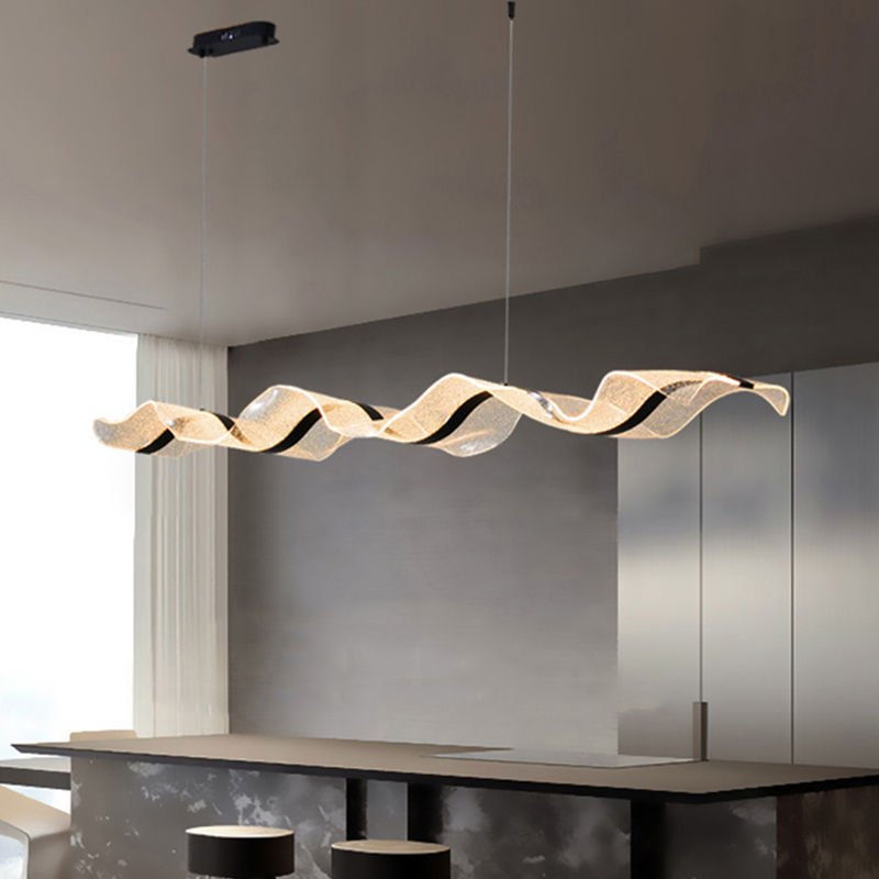 Miniature : Nordic Creative Led Chandelier Design Long Wave Pendant Lights Restaurant Bar La
