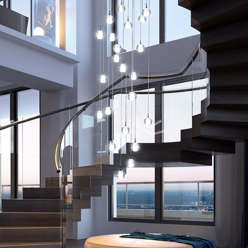 Miniature : Lumière moderne de luxe en cristal balle bulle lustre pour villa escaliers LED 