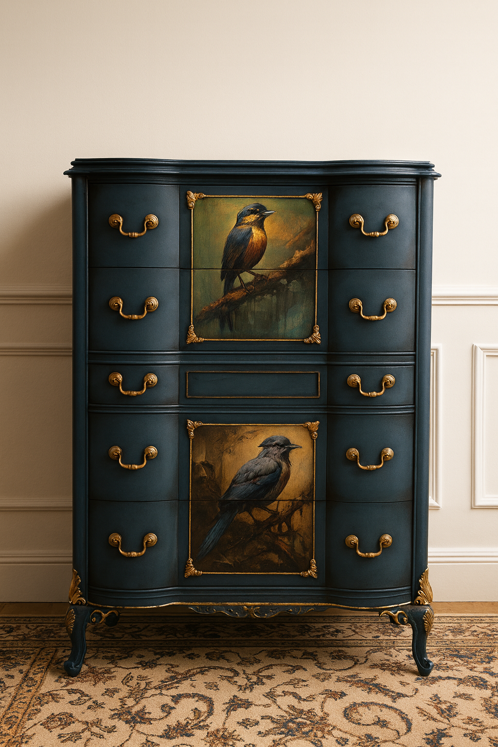 Vintage Hand-Painted Bird Chest