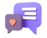 Chat bubbles, one with a heart and the other with text lines, symbolizing client interaction