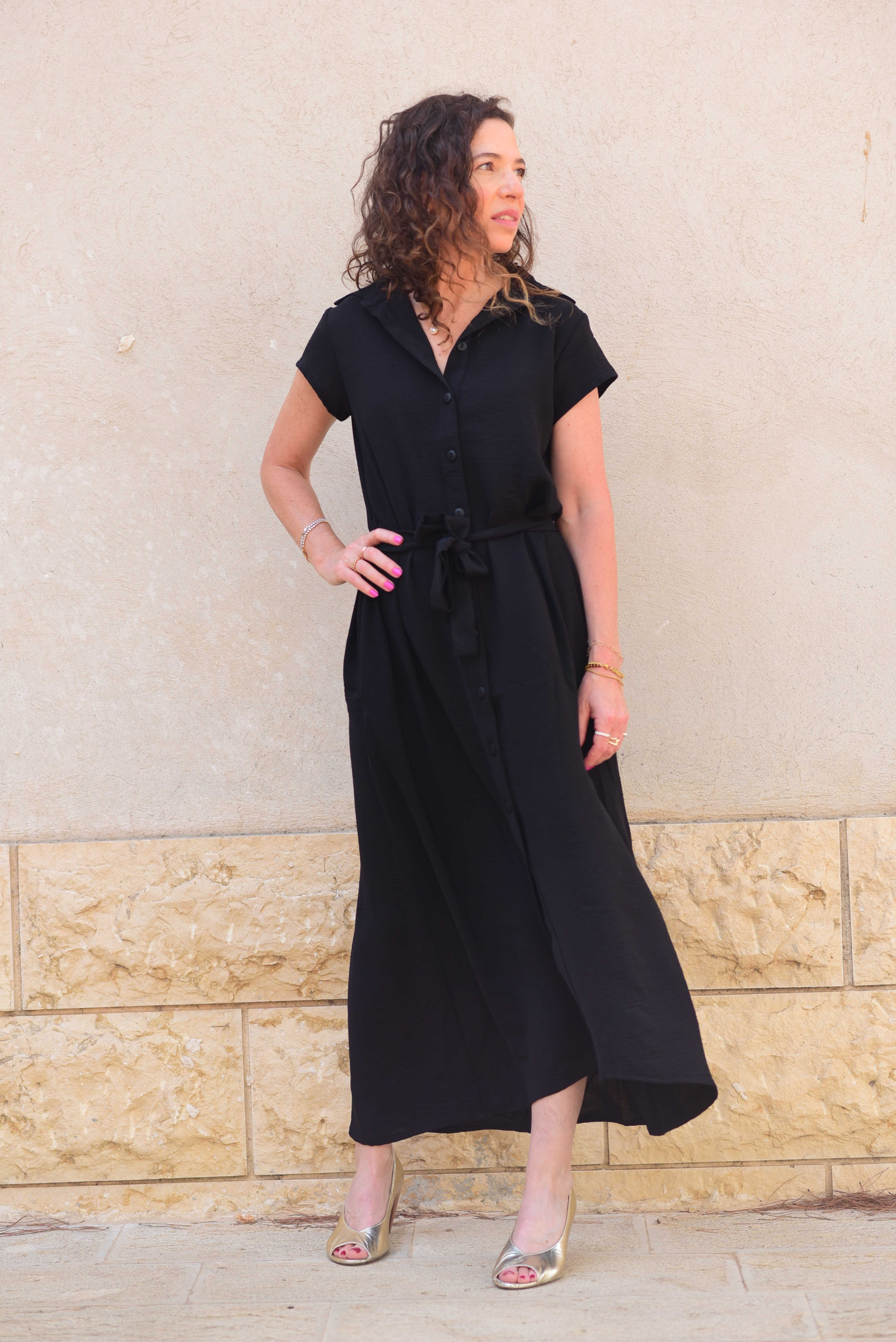 שמלת יסמין אריג אלגנטי שחור