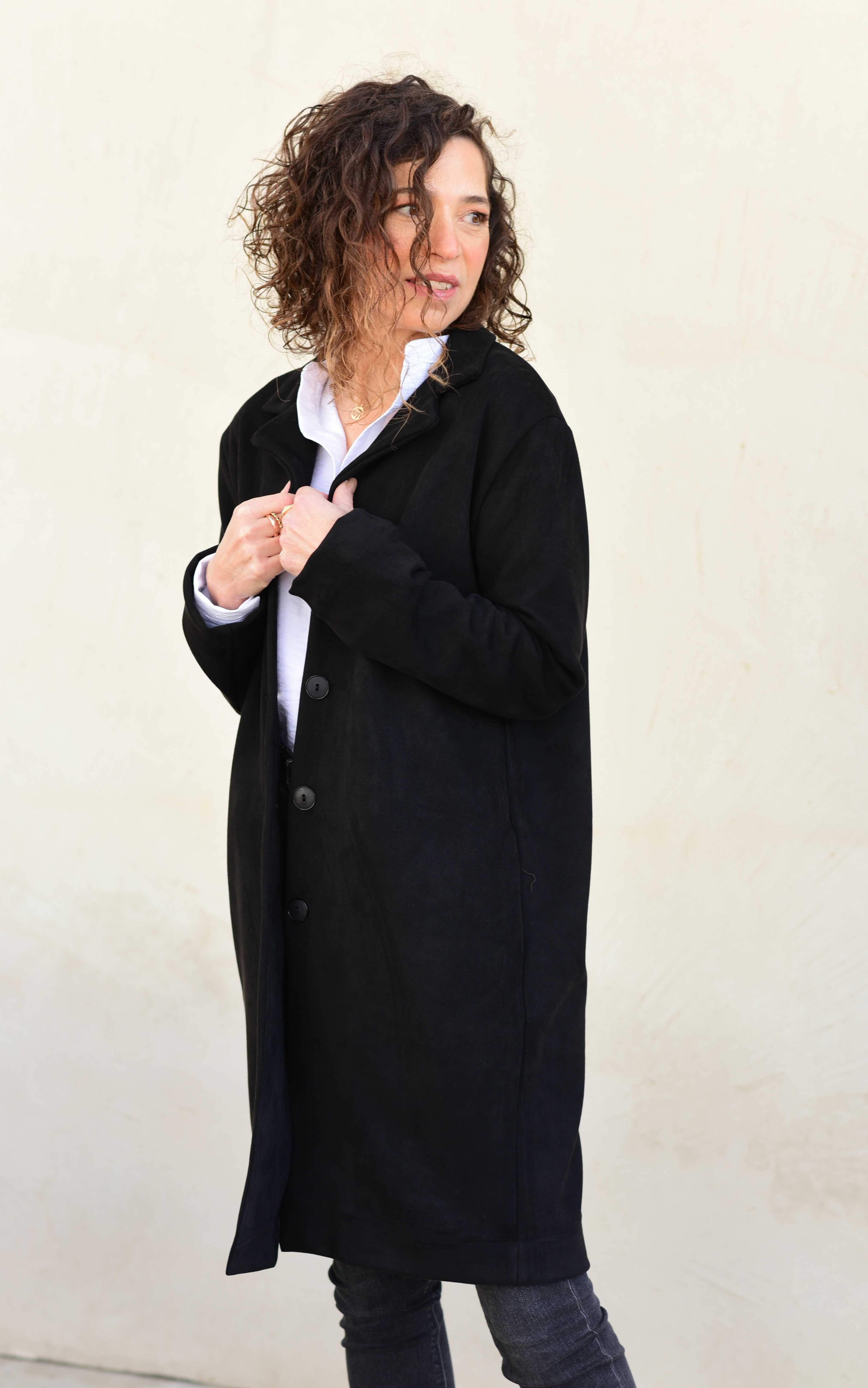 מעיל ארבל דמוי זמש שחור