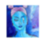 Art Print: Close up view of a blue and purple astronaut goddess with her hair in space buns. Planets and stars show in the background.