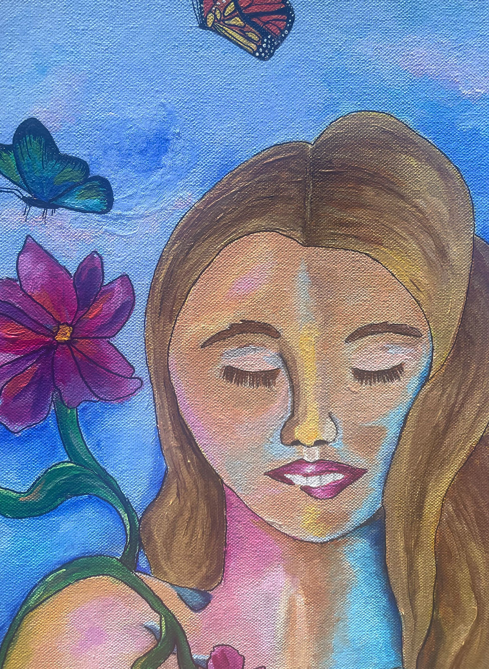 Thumbnail: Close up of the summer goddess face and butterflies. 