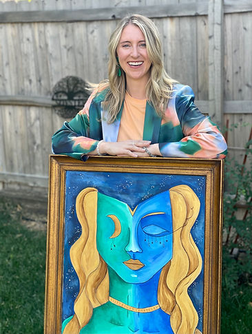 Image of the artist with the Beautifully Balanced original piece. 