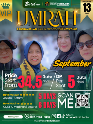 Paket Umrah VIP September Rp. 34,5 Juta ✅