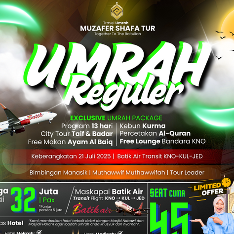 Paket Umrah Reguler Juli 2025 – Perjalanan Ibadah Nyaman & Berkah | Muzafer Shafa