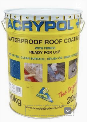 A bucket of acrylic roof coating