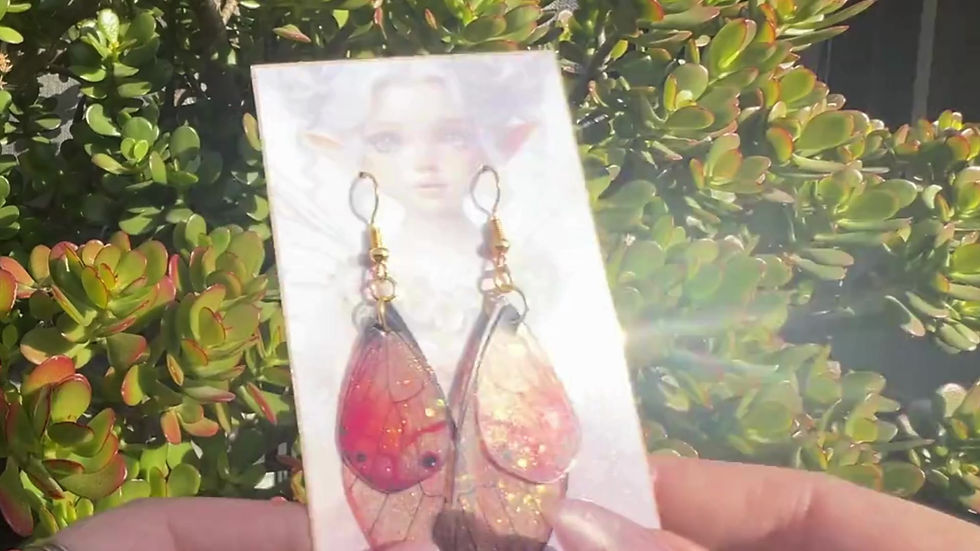 Thumbnail: Coral Sparkling Fairy Wing Earrings