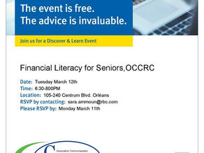 Financial Literacy for Seniors Advice hosted by Convent Glen - Orleans Wood C.A.