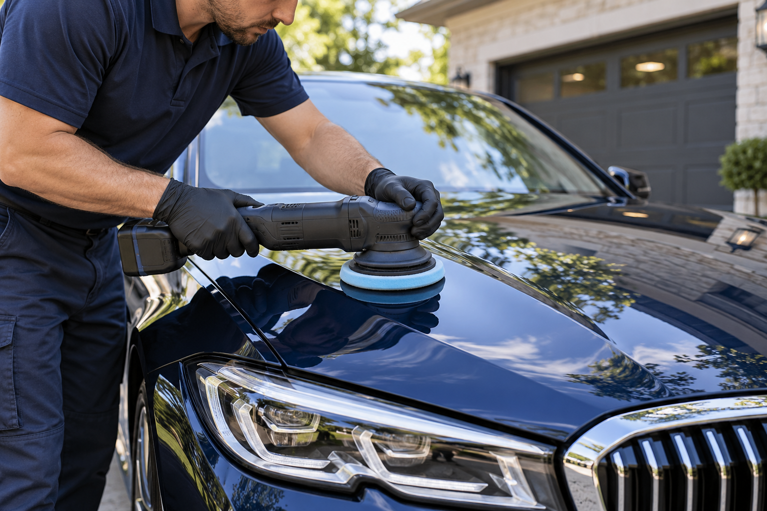 Auto buffing and polishing a luxury car
