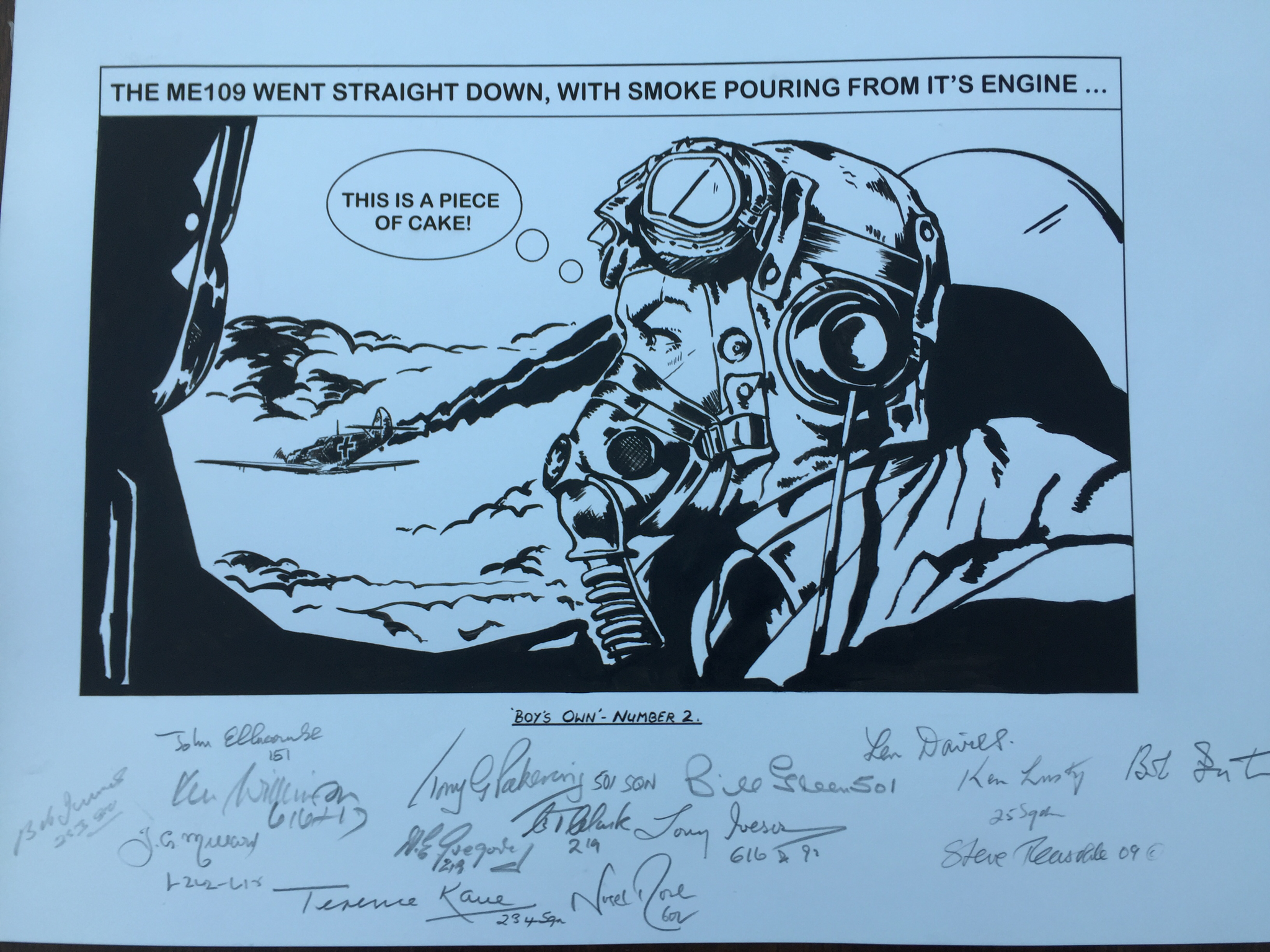 Multisigned Battle of Britain original painting in Commando Comic style 