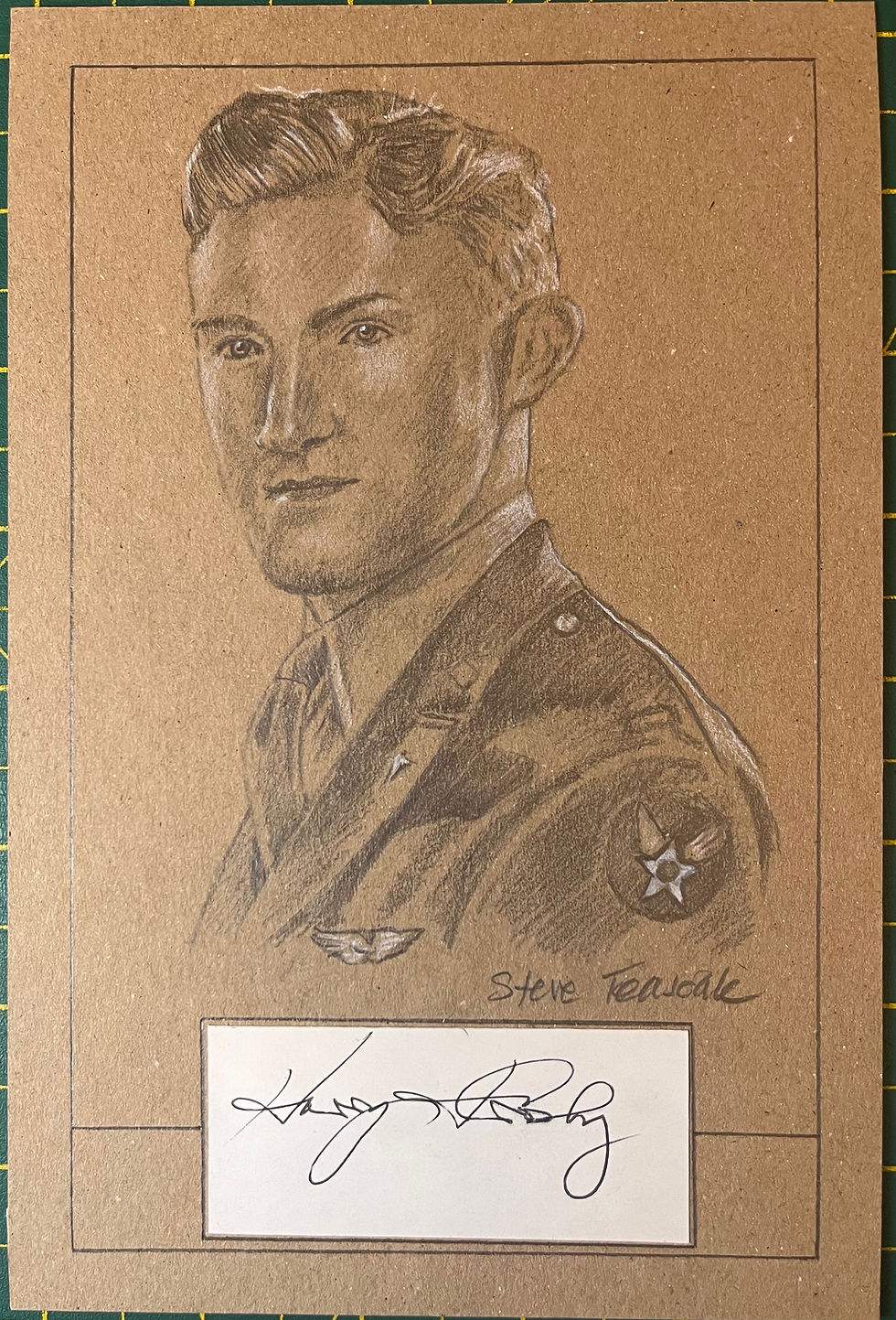 Masters of the Air Navigator Harry Crosby Signed Original Drawing Bookplate