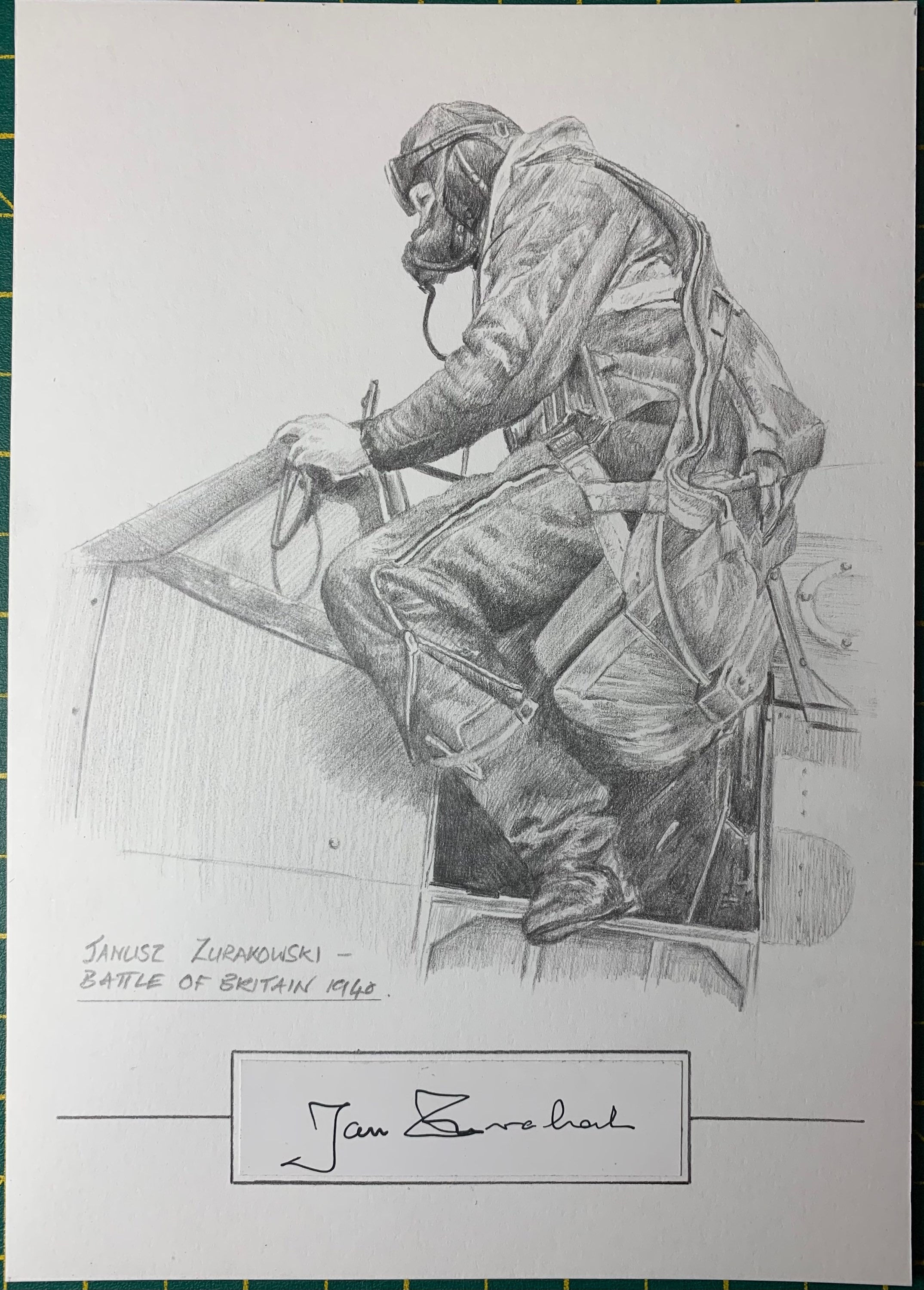 Polish Ace Battle of Britain Jan Zurakowski Signed Originql Drawing Bookplate