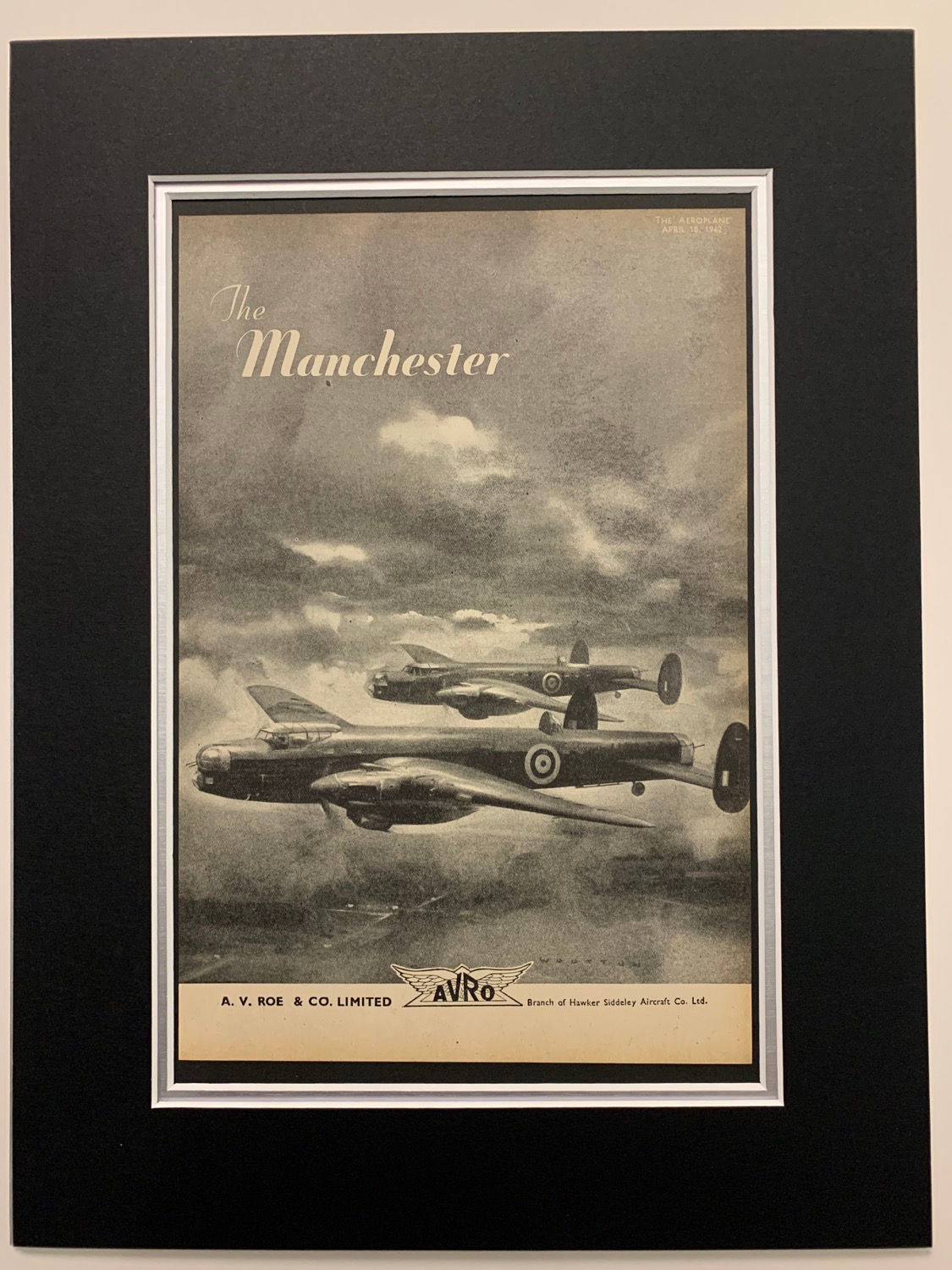 Beautiful Original Avro Manchester Original Period Advert by Frank Wootton 1942