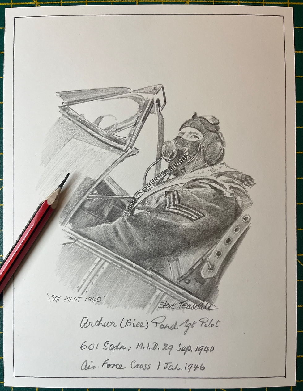 Battle of Britain Sgt Pilot Arthur Pond Signed Pencil Sketch Study/ Bookplate