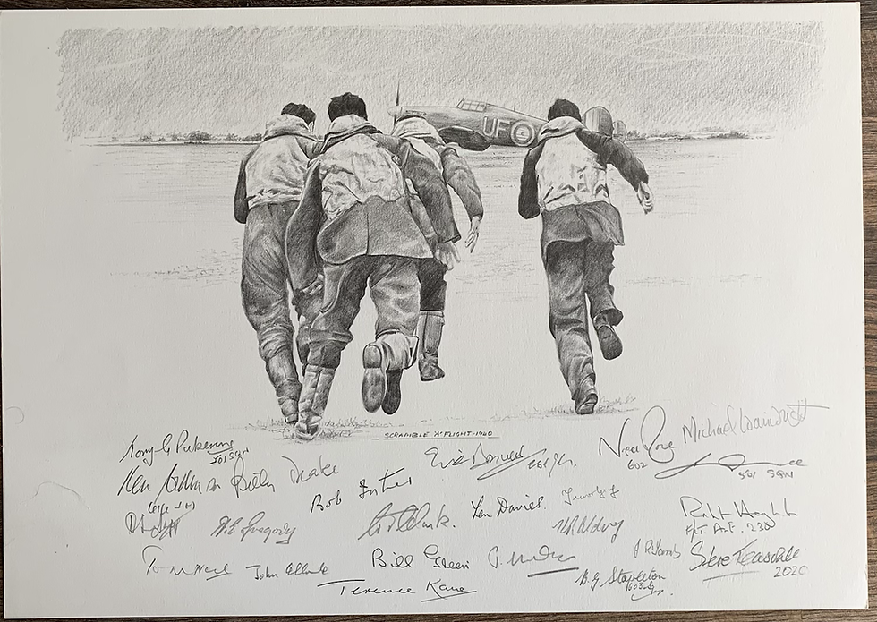 Multi Signed Battle of Britain (21) A3 Original Pencil Drawing 