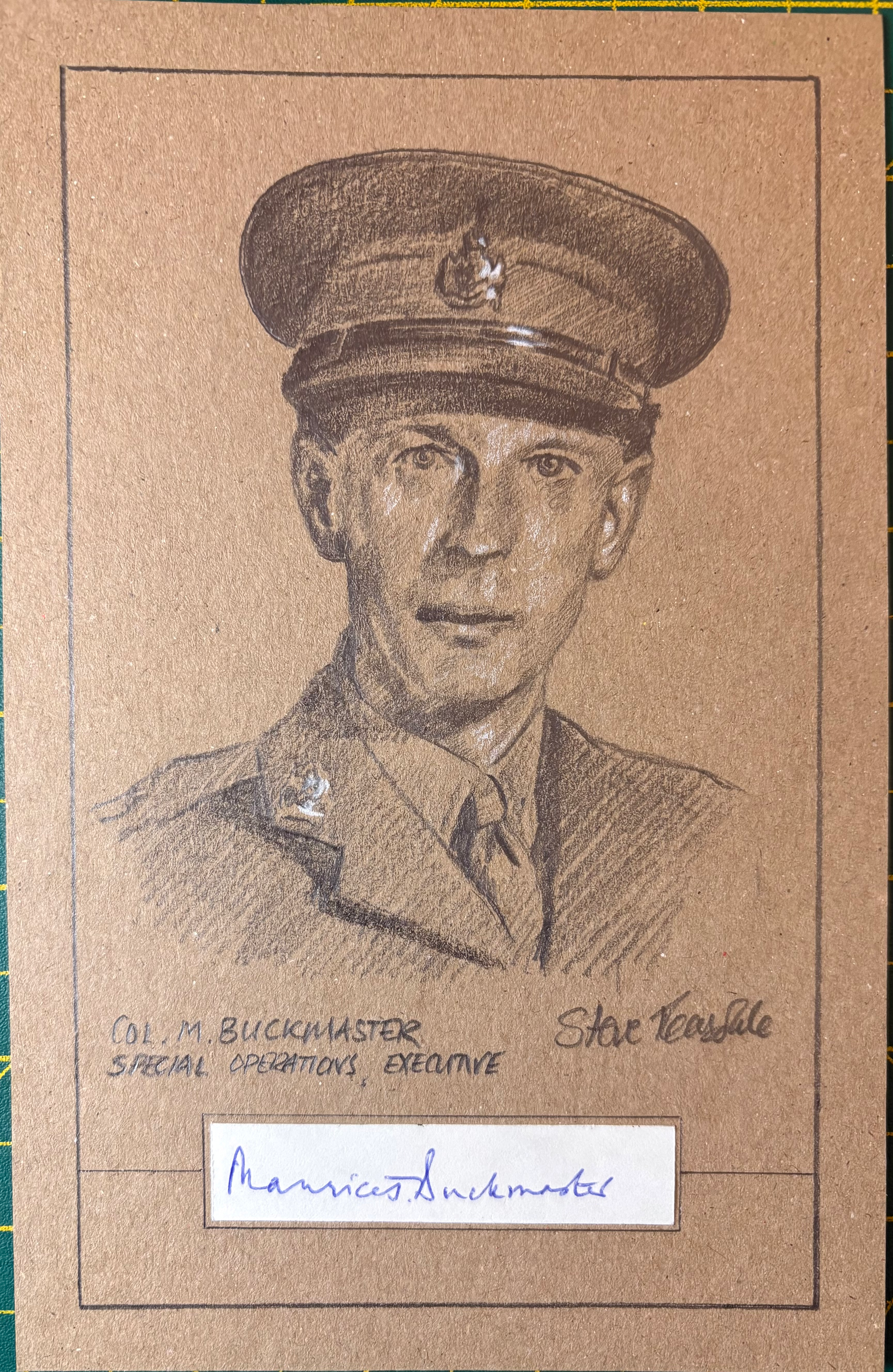 Head of French Section of SOE Maurice Buckmaster Signed Original Drwg Bookplate