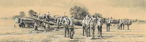 At The Day's End by Robert Taylor Ltd Ed-Free Piece of WW2 Parachute for Framing