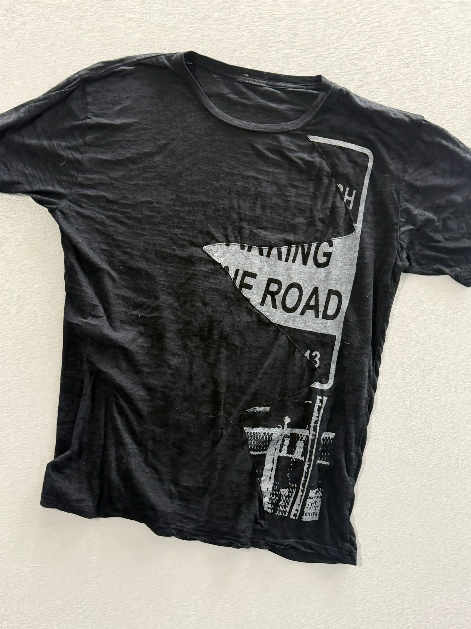 Graphic Black T-Shirt with Road Sign Print