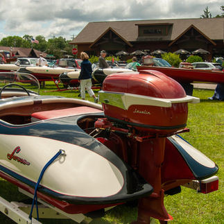 Vintage Larson and Crestliner boats on display at the 2025 Classic Larson Boat Show in Nisswa, Minnesota