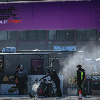Snowmobile racing action at MESC TripleFest 2026 at Breezy Point Resort in the Brainerd Lakes Area.