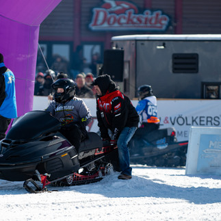 Snowmobile racing action at MESC TripleFest 2026 at Breezy Point Resort in the Brainerd Lakes Area.