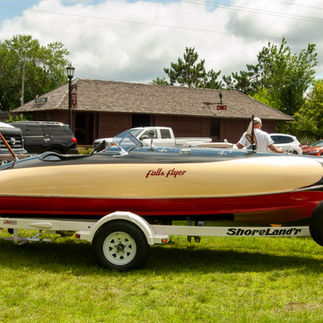 Vintage Larson and Crestliner boats on display at the 2025 Classic Larson Boat Show in Nisswa, Minnesota