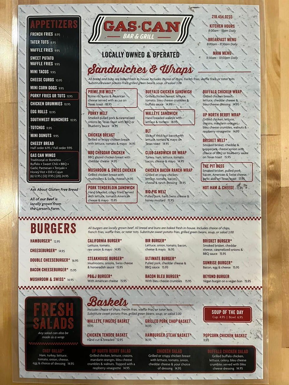 Gas Can Bar & Grill - Menu 2024