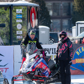 Snowmobile racing action at MESC TripleFest 2026 at Breezy Point Resort in the Brainerd Lakes Area.