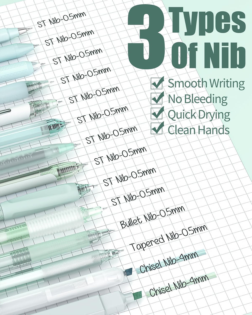 Thumbnail: Four Candies 14Pack Pastel Gel Ink Pen Set,Cute Retractable 0.5mm(Green)