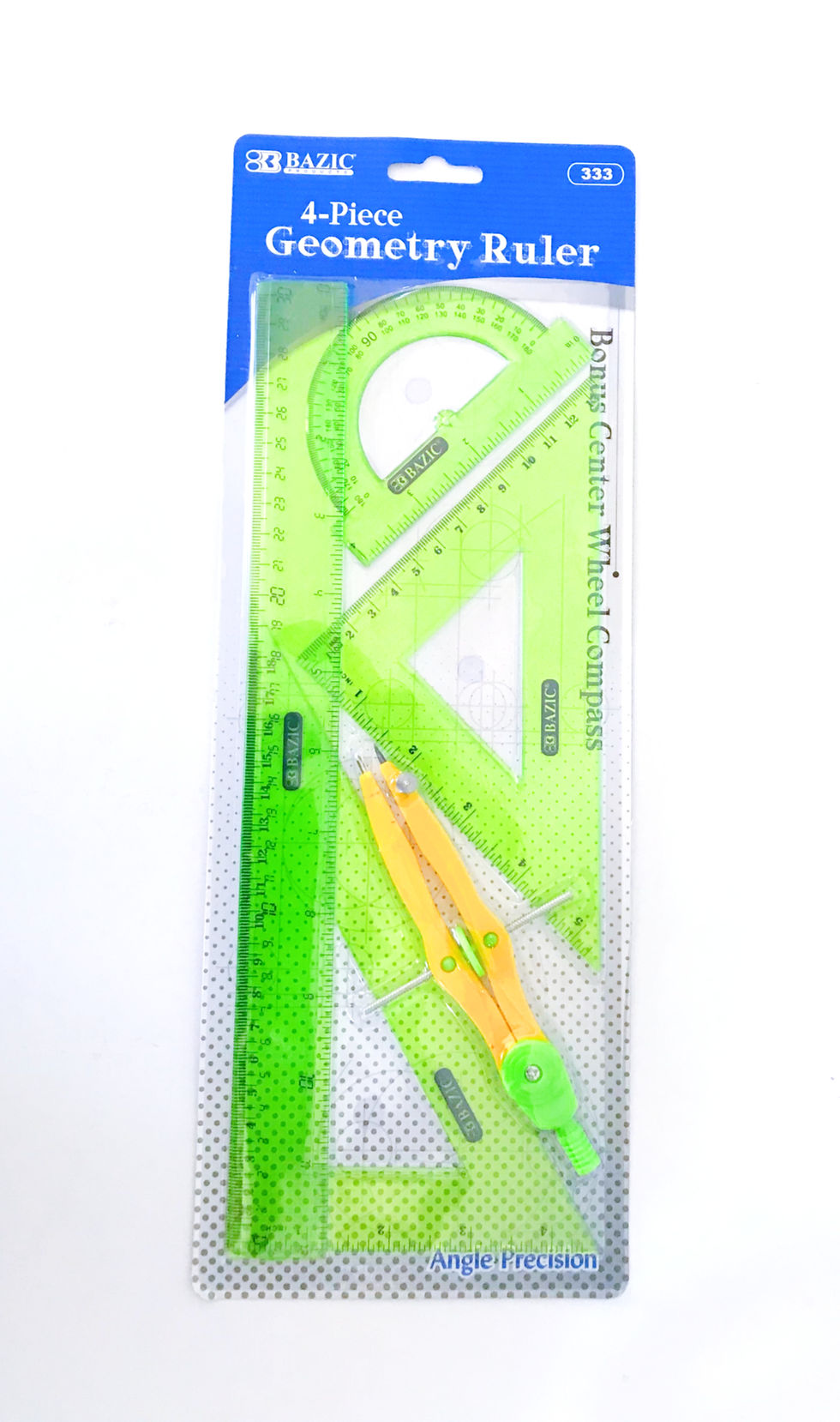 Thumbnail: Bazic 4-piece Geometry Ruler With Centre Wheel Compass.