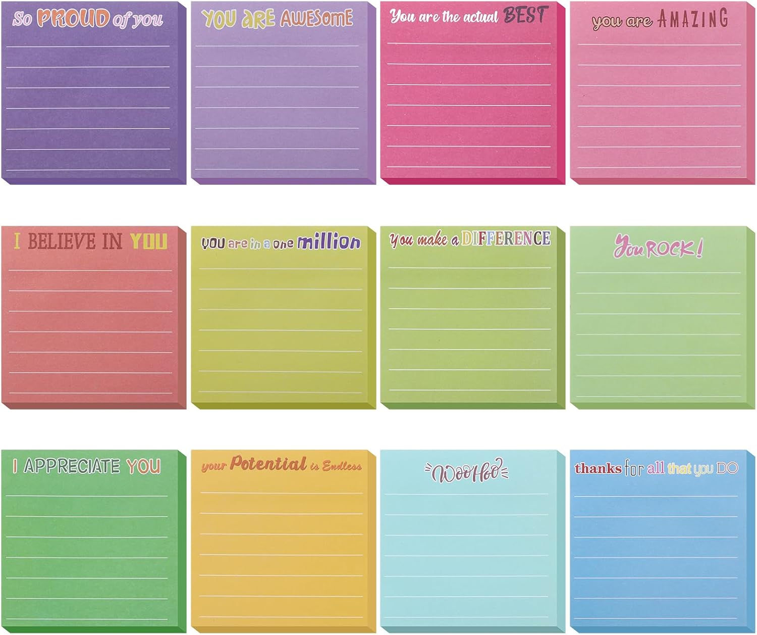 Dimeho Inspirational Sticky Notes with Lines, Motivational Funny Notepads