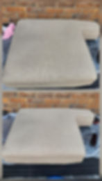 Light grey caravan upholstery with wooden trim