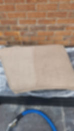 Light coloured caravan interior carpet with darker edging